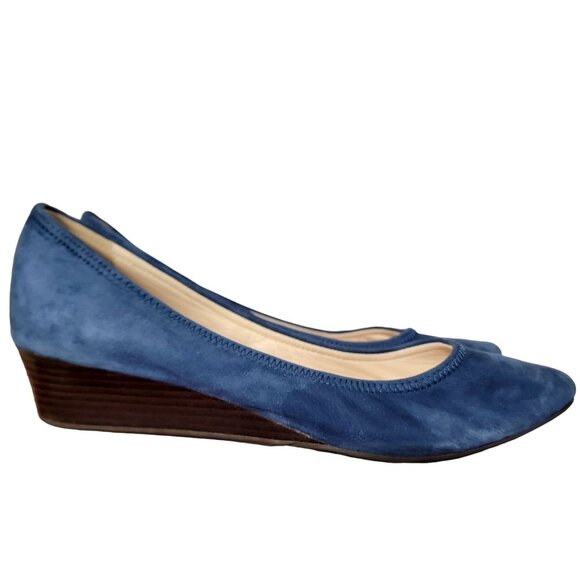 Cole Haan Leather Wedge Shoes Women 8.5 Blue Suede Loafer Slip On Cushioned 39 - Picture 1 of 16